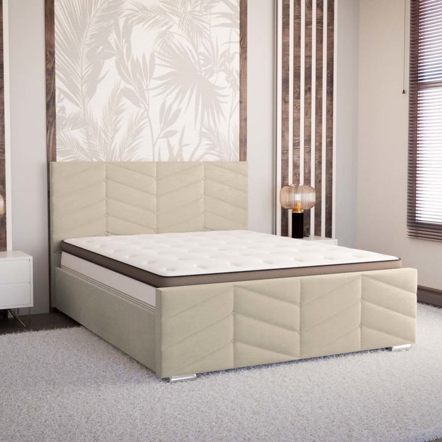 Lit coffre pour 2 personnes en velours beige 140x190 cm