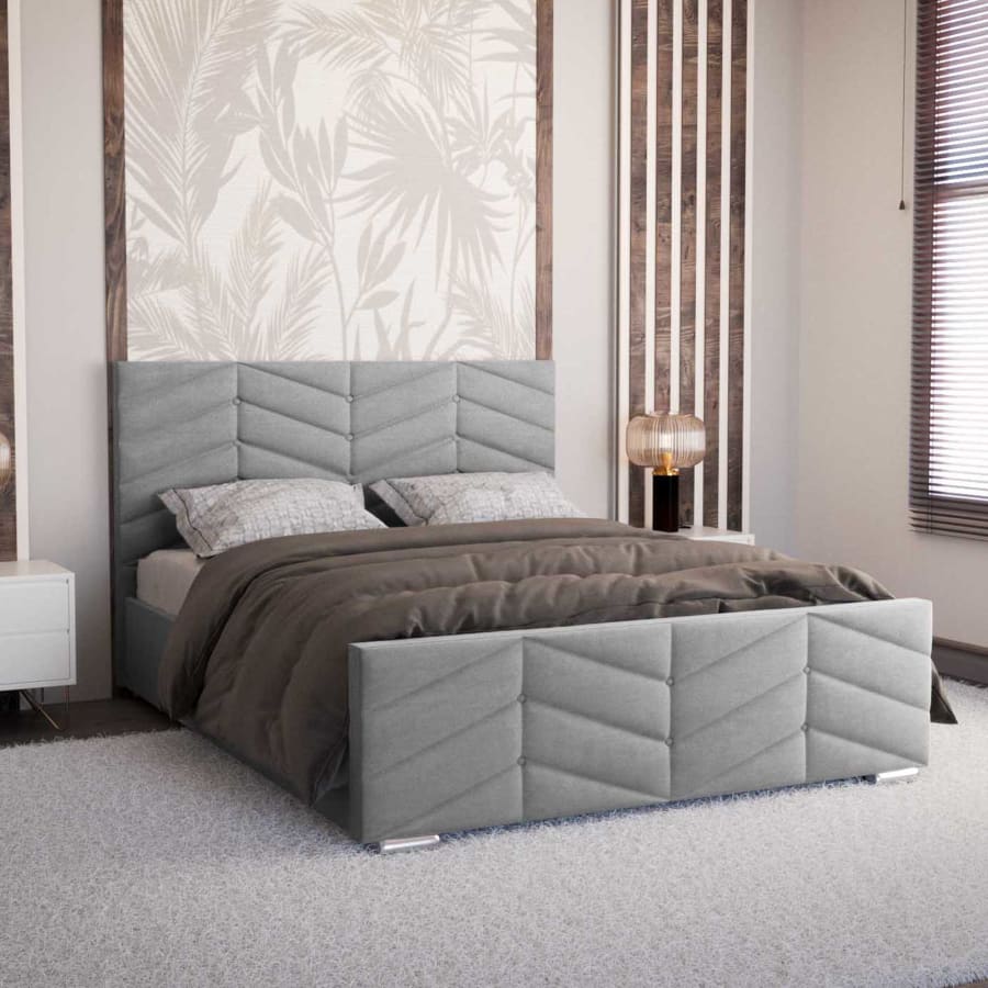 Lit coffre 2 places en velours gris 140x190cm CORSICA