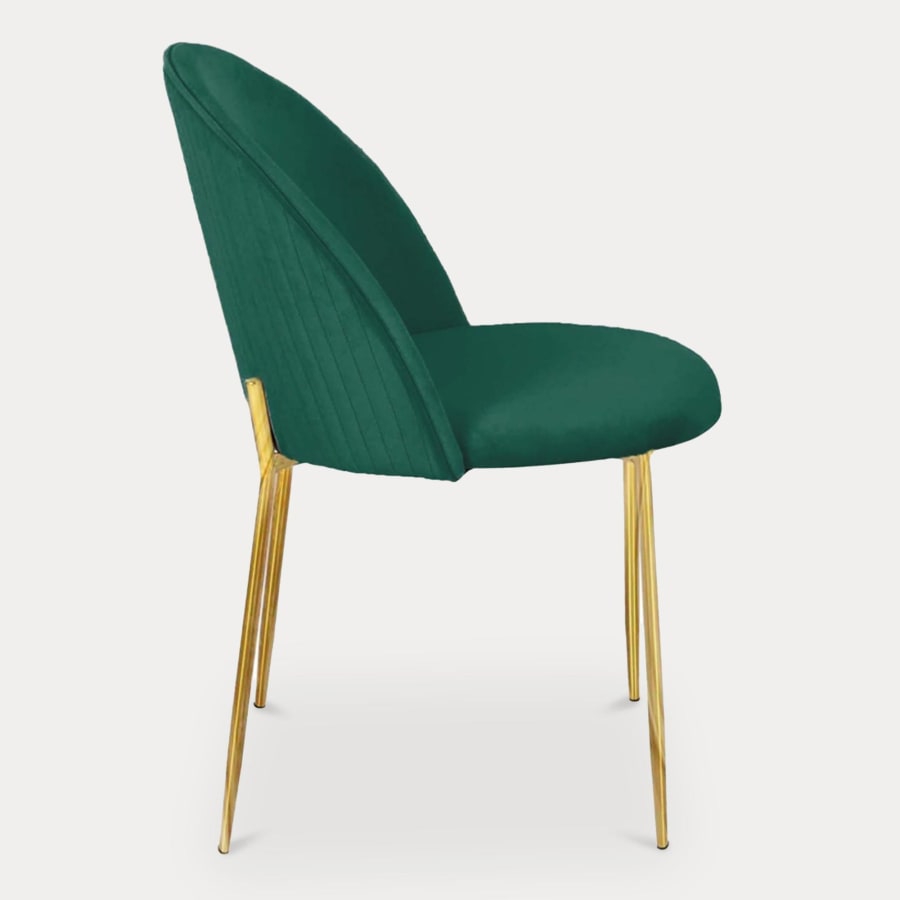 Lot de 2 chaises design en velours vert et pieds dorés