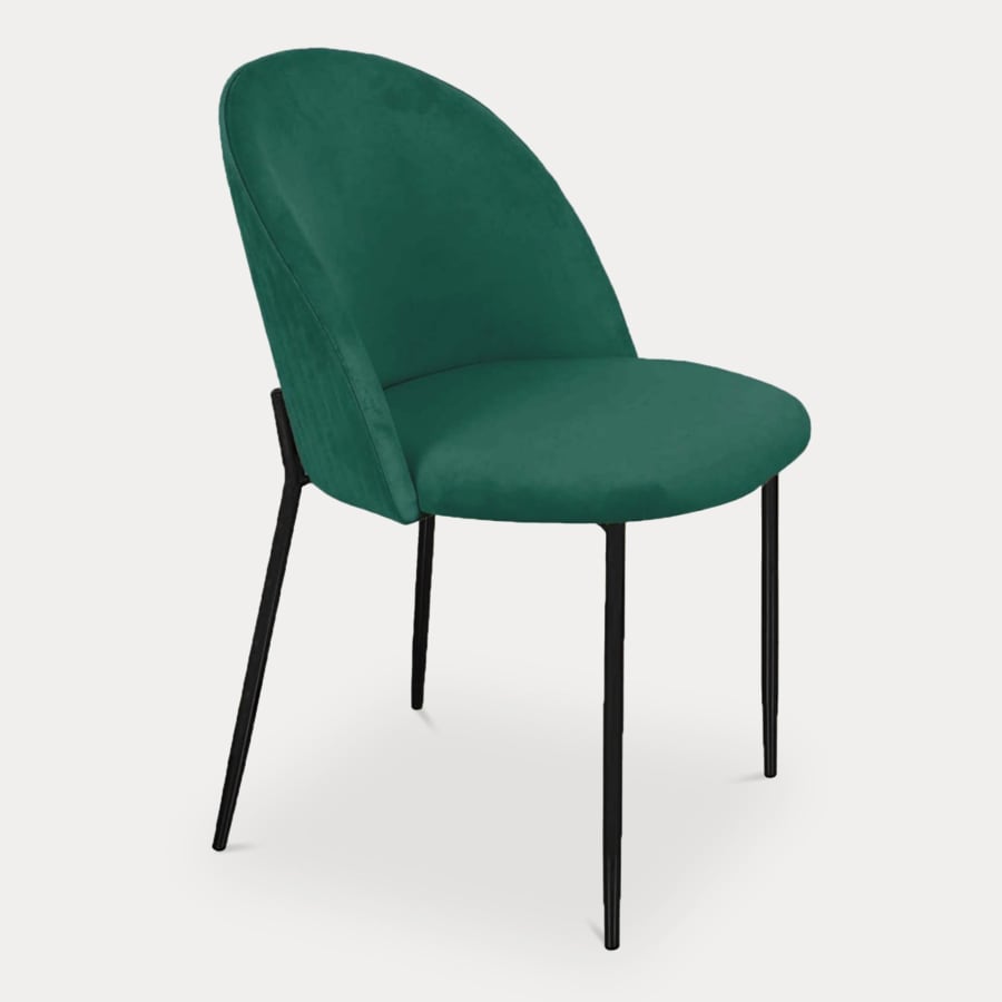 Lot de 2 chaises design en velours vert et pieds noirs