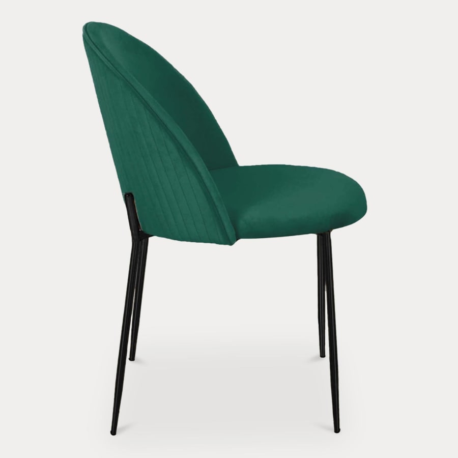 Lot de 2 chaises design en velours vert et pieds noirs