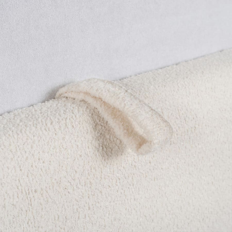 Lit double en tissu bouclette beige avec coffre 160x200 cm