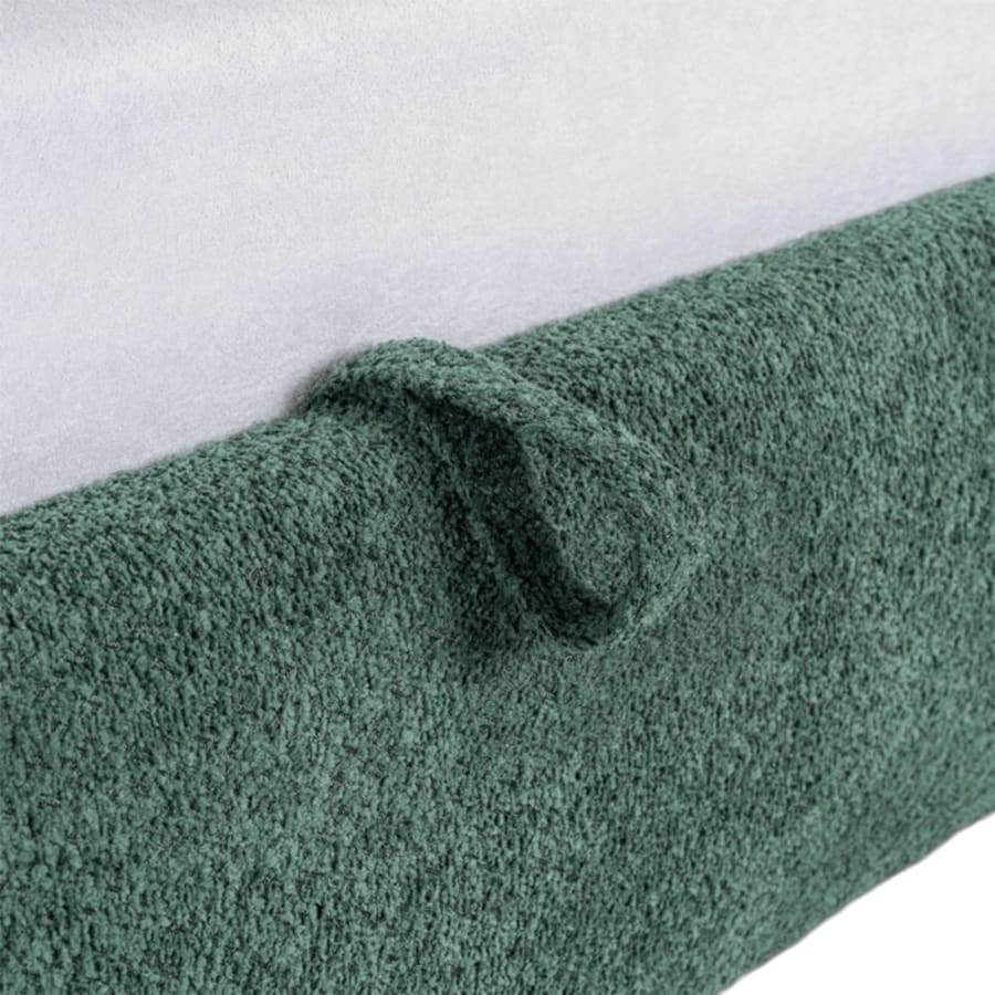 Lit double en tissu bouclette vert avec coffre 160x200 cm