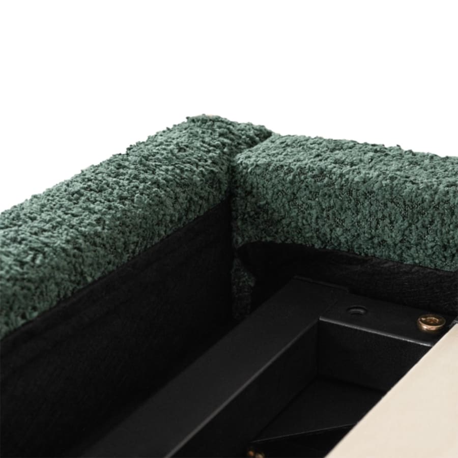 Lit double en tissu bouclette vert avec coffre 160x200 cm