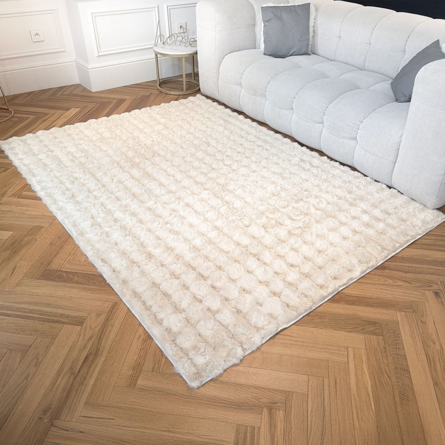 Tapis tissu doux &agrave; relief beige - 160x230