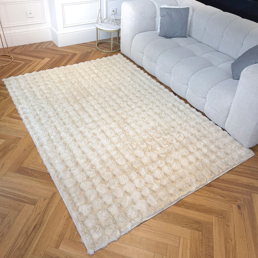 Tapis tissu doux &agrave; relief beige - 160x230