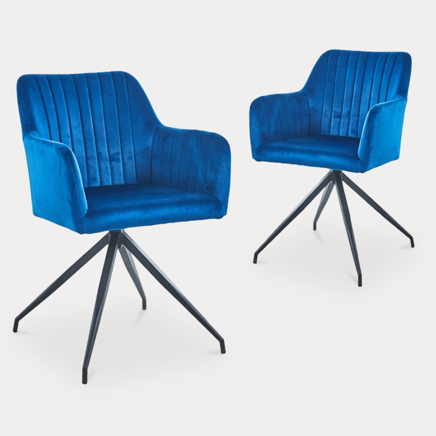 Lot de 2 chaises en velours bleu piètement en métal noir