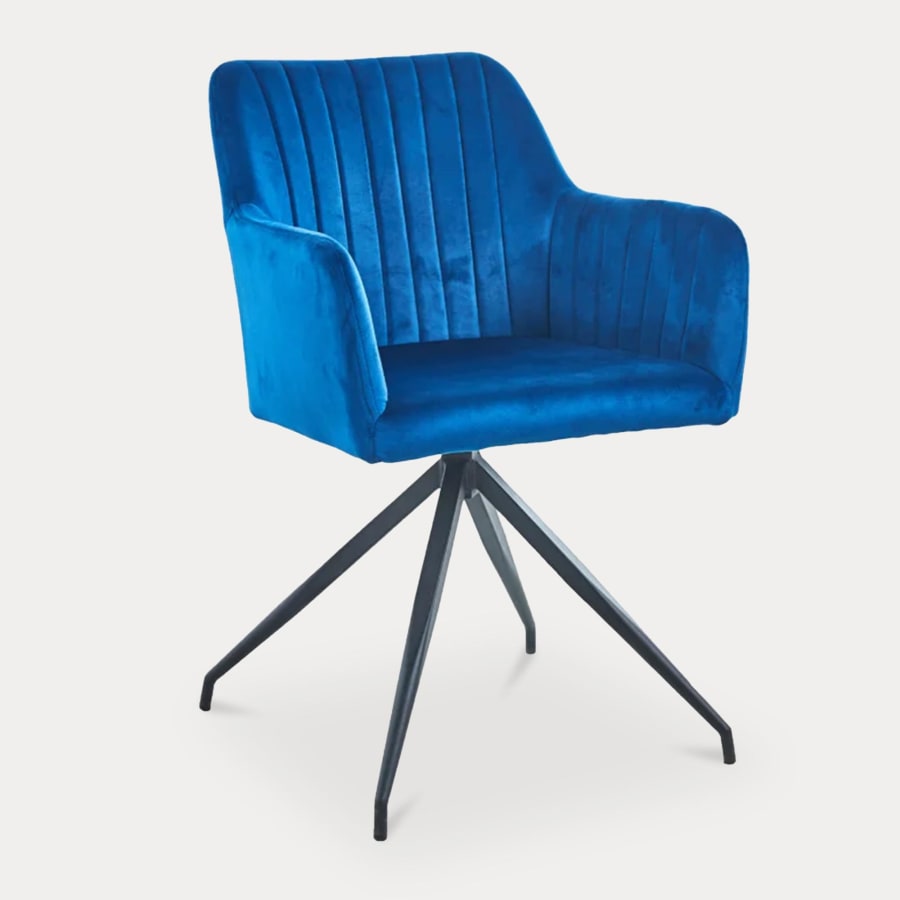 Lot de 2 chaises en velours bleu piètement en métal noir