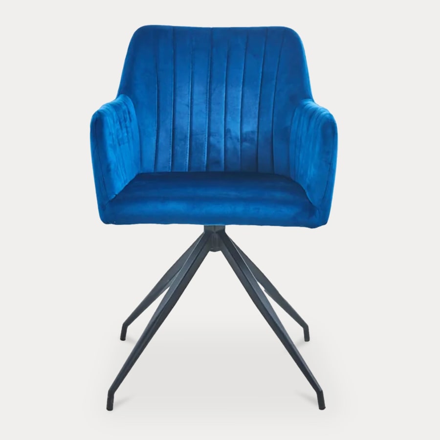 Lot de 2 chaises en velours bleu piètement en métal noir