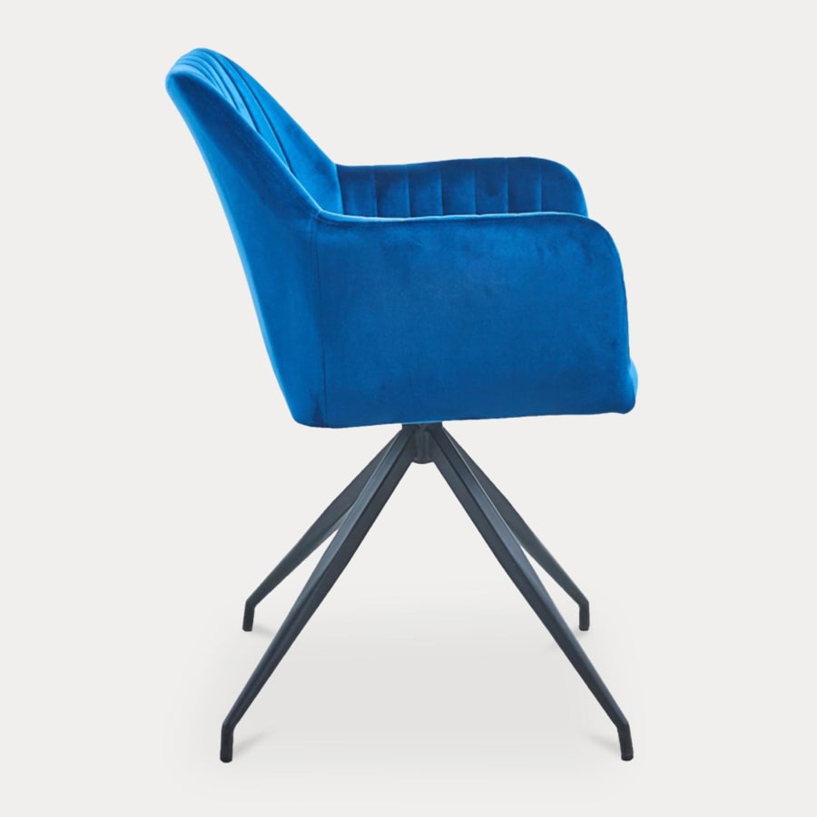 Lot de 2 chaises en velours bleu piètement en métal noir