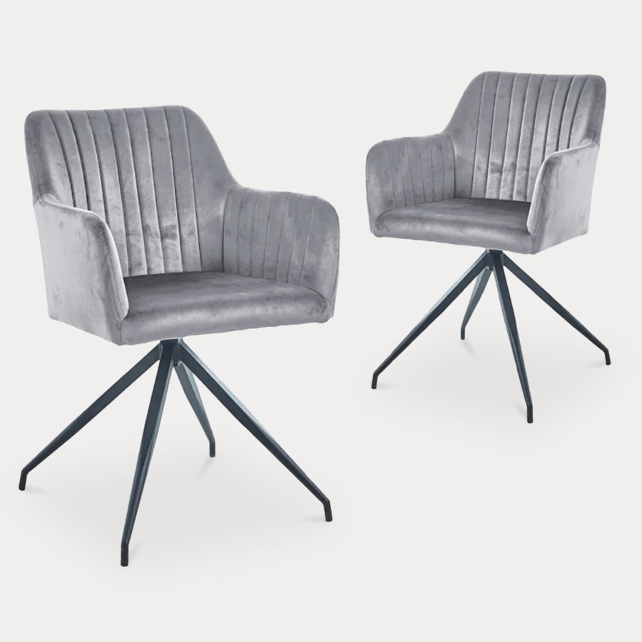 Lot de 2 chaises en velours gris piètement en métal noir