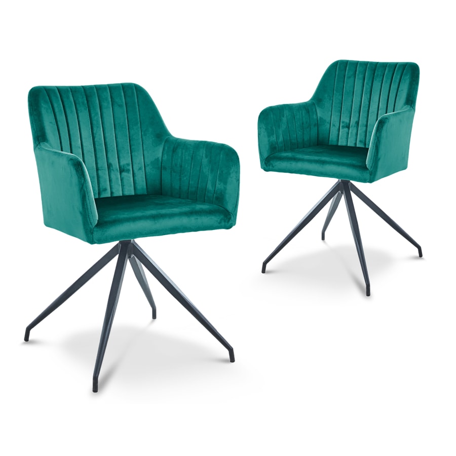 Lot de 2 chaises en velours vert piètement en métal noir