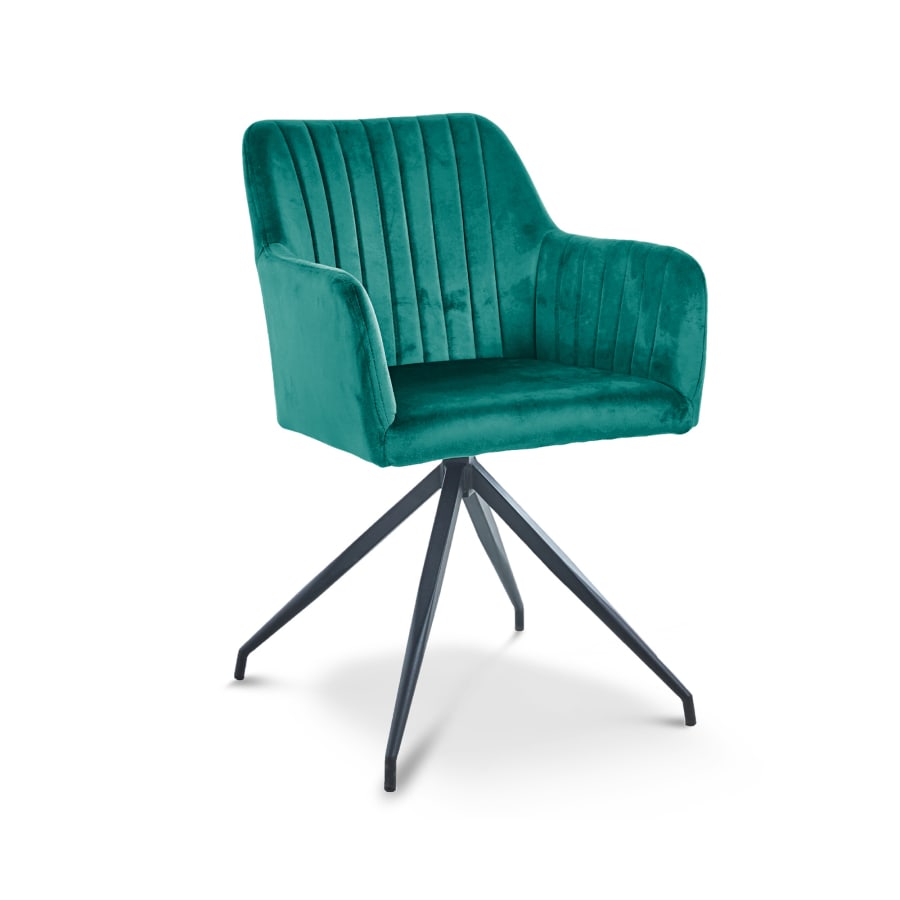 Lot de 2 chaises en velours vert piètement en métal noir