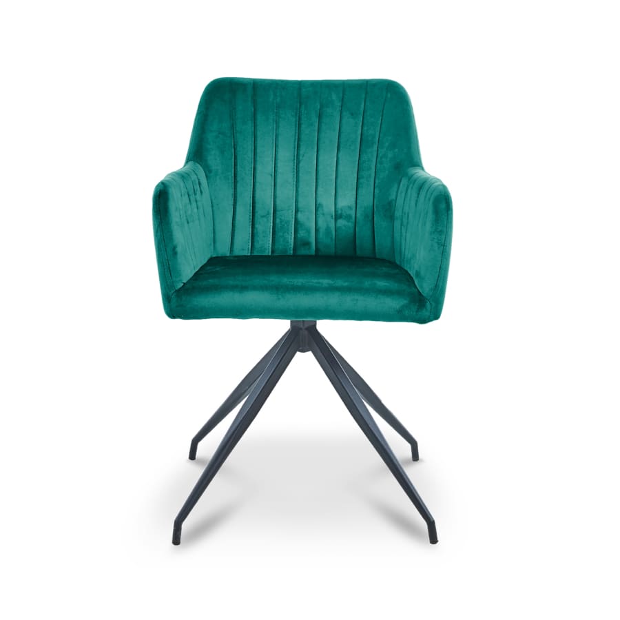 Lot de 2 chaises en velours vert piètement en métal noir