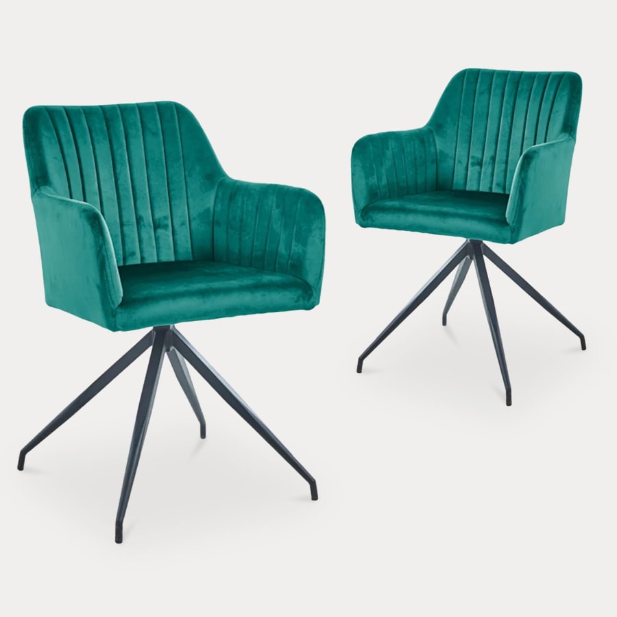 Lot de 2 chaises en velours vert piètement en métal noir