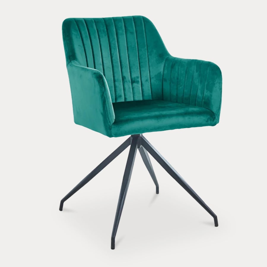 Lot de 2 chaises en velours vert piètement en métal noir