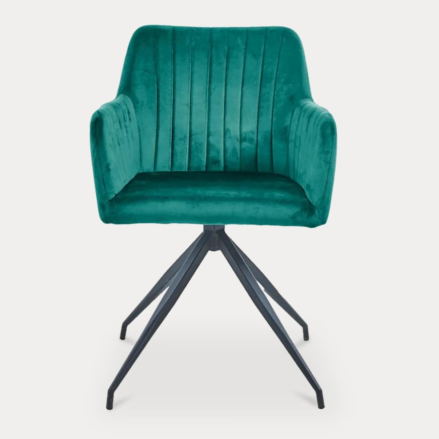 Lot de 2 chaises en velours vert piètement en métal noir