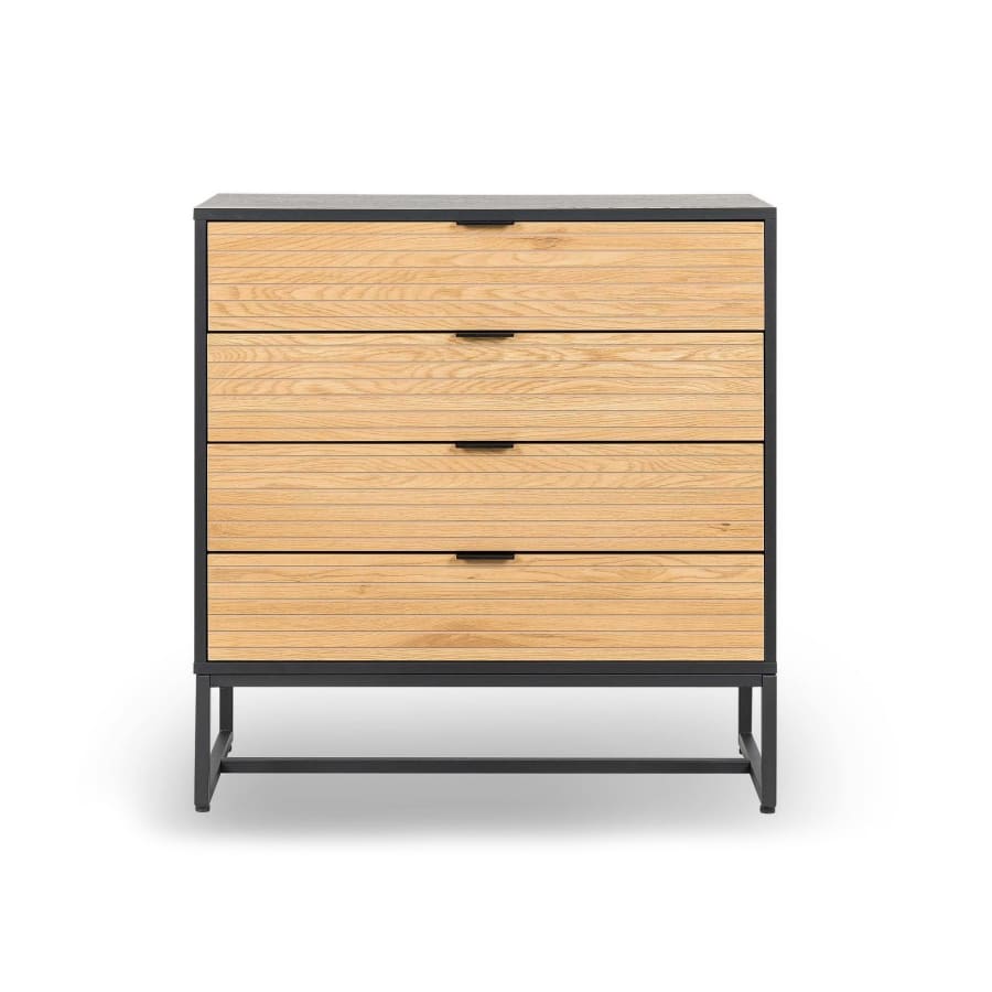 Commode industrielle  4 tiroirs en bois clair et m&eacute;tal noir