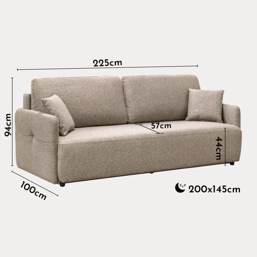 Canap&eacute; 3 places convertible en tissu taupe