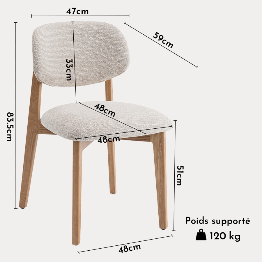 Chaise en tissu beige pieds en bois clair
