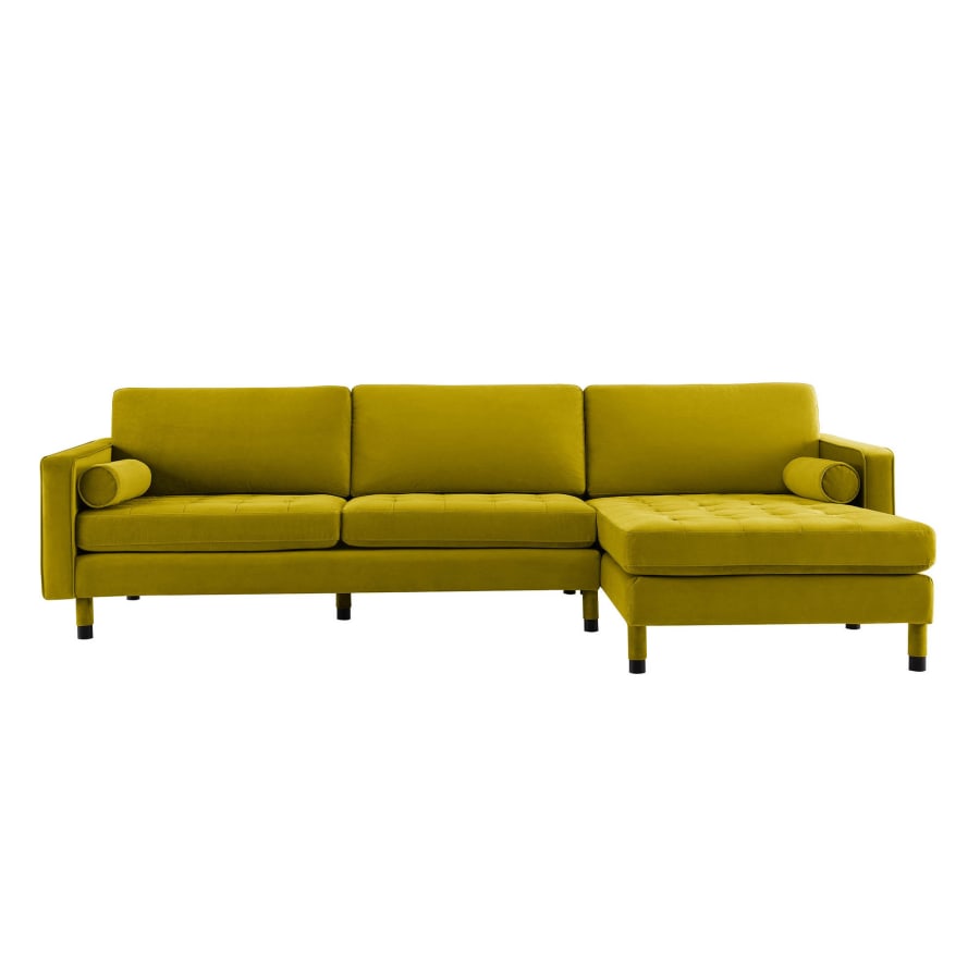 Canapé d'angle scandinave en velours jaune - Angle Droit