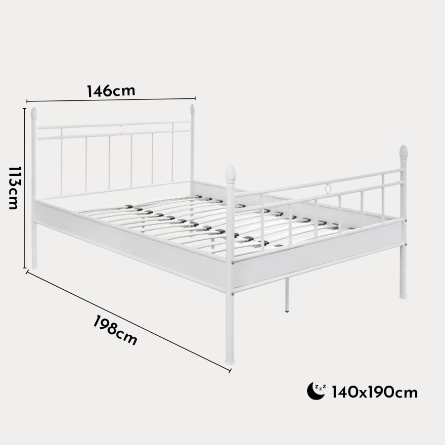 Lit double en m&eacute;tal blanc 140 x 190 cm