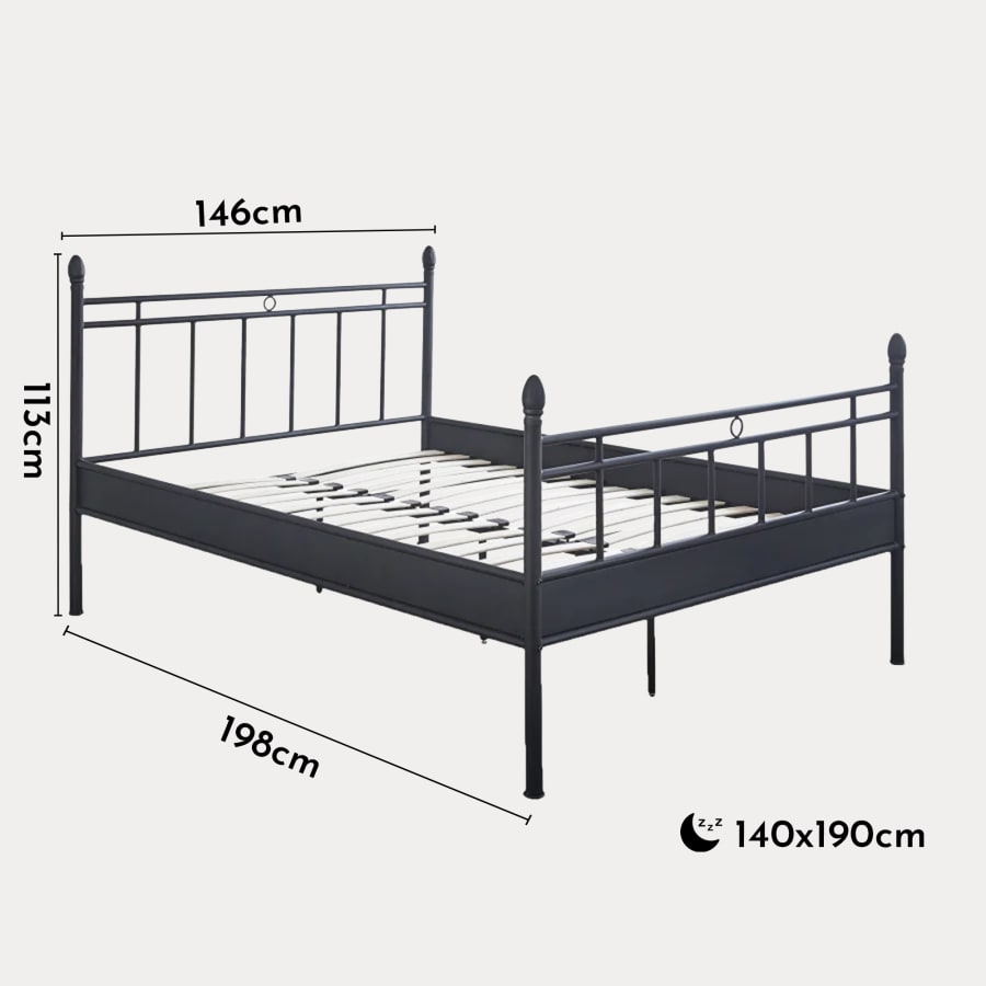 Lit double en m&eacute;tal noir 140 x 190 cm