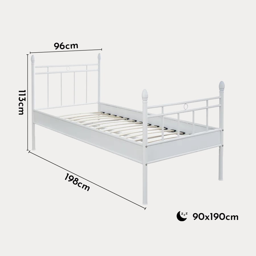 Lit simple en métal blanc 90x200 cm
