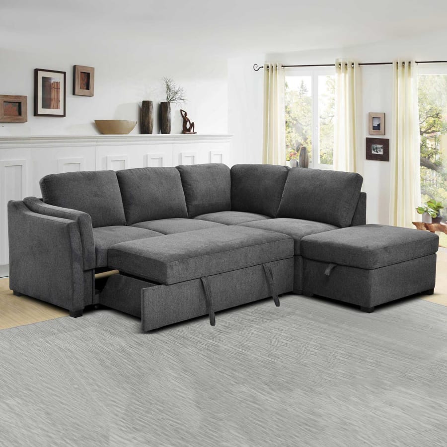 Canapé d'angle convertible avec coffre en tissu gris - Angle droit