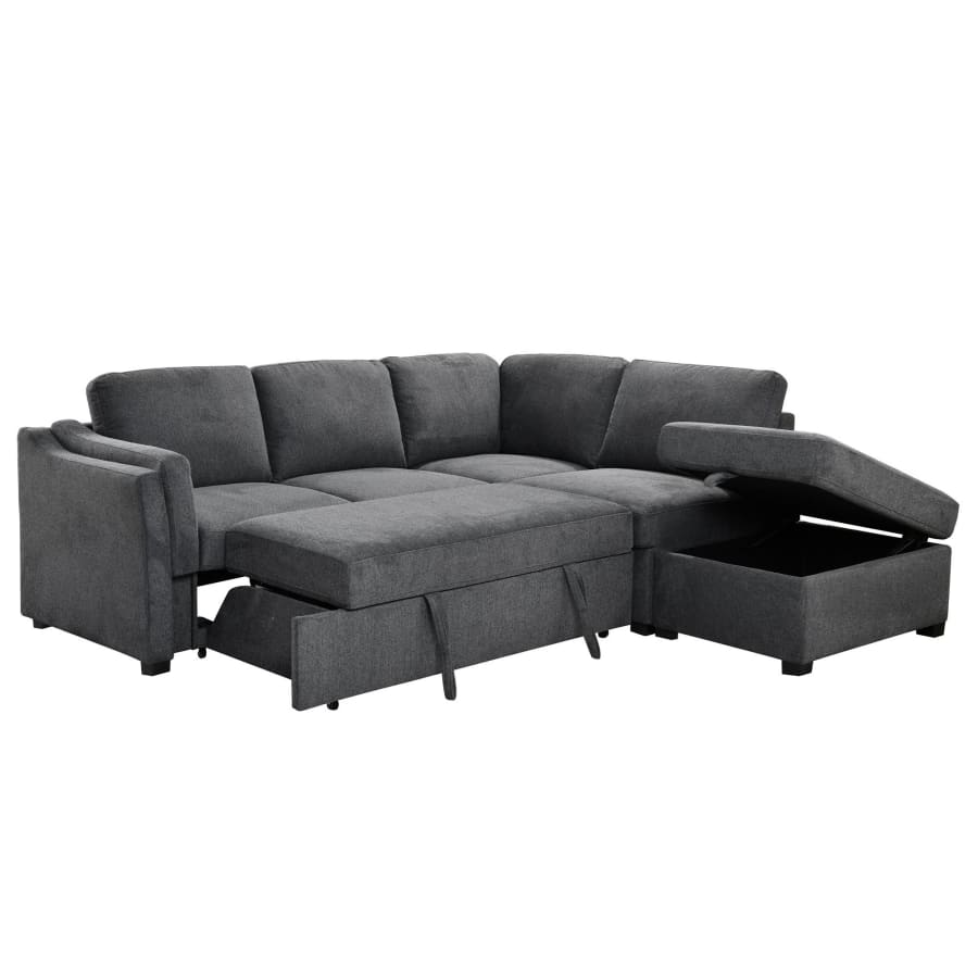 Canapé d'angle convertible avec coffre en tissu gris - Angle droit