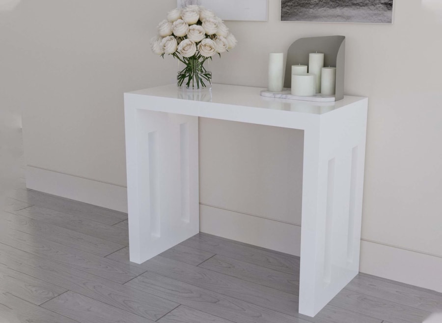 Console extensible table &agrave; manger 8-10 personnes blanche