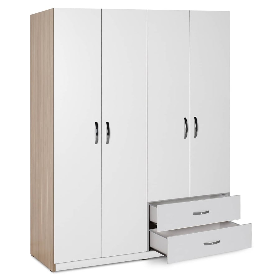 Armoire double penderie 4 portes 2 &eacute;tag&egrave;res 2 tiroirs blanc