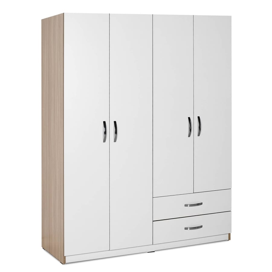 Armoire double penderie 4 portes 2 &eacute;tag&egrave;res 2 tiroirs blanc