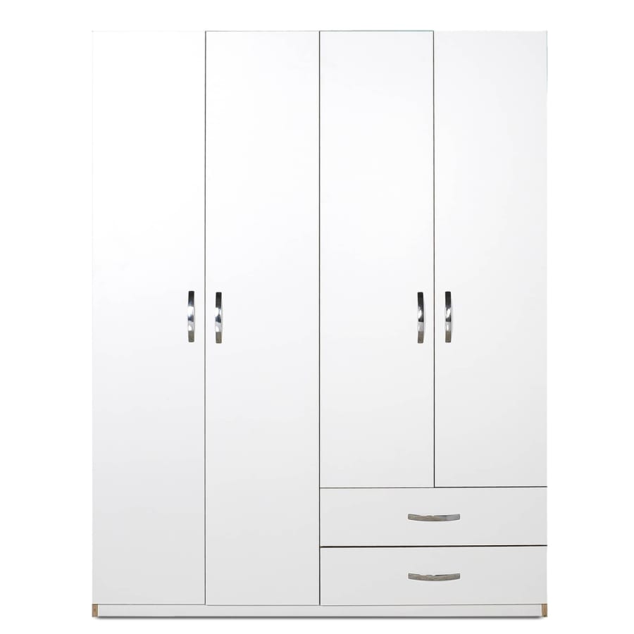 Armoire double penderie 4 portes 2 &eacute;tag&egrave;res 2 tiroirs blanc