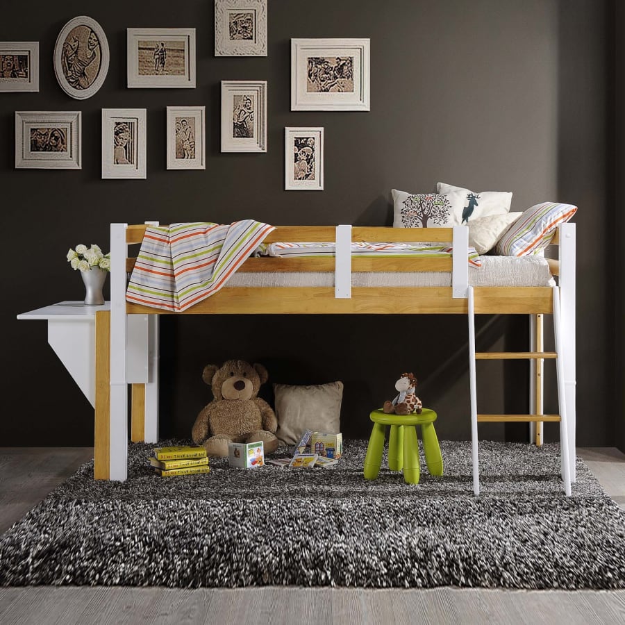 Lit enfant mezzanine mi-haut en bois blanc 90 x 190 cm