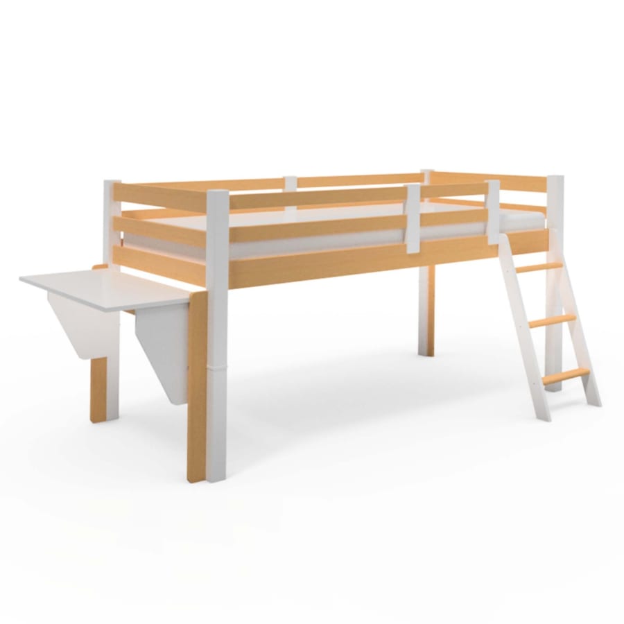 Lit enfant mezzanine mi-haut en bois blanc 90 x 190 cm