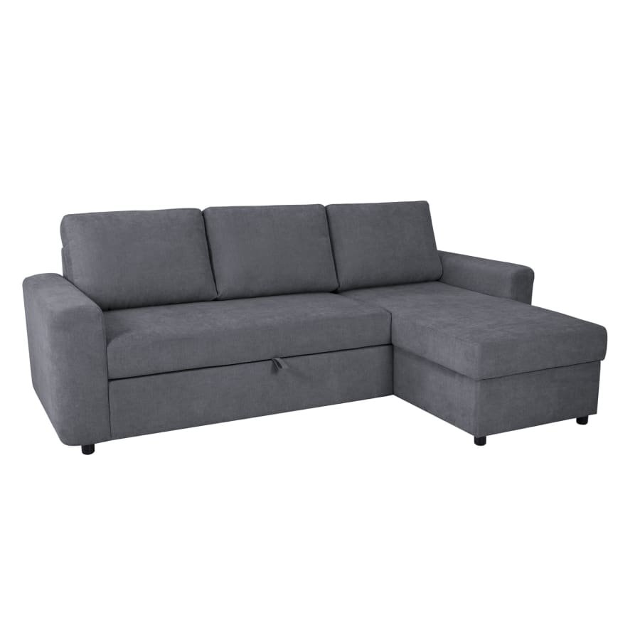 Canap&eacute; d'angle convertible et r&eacute;versible avec coffre en tissu gris fonc&eacute;
