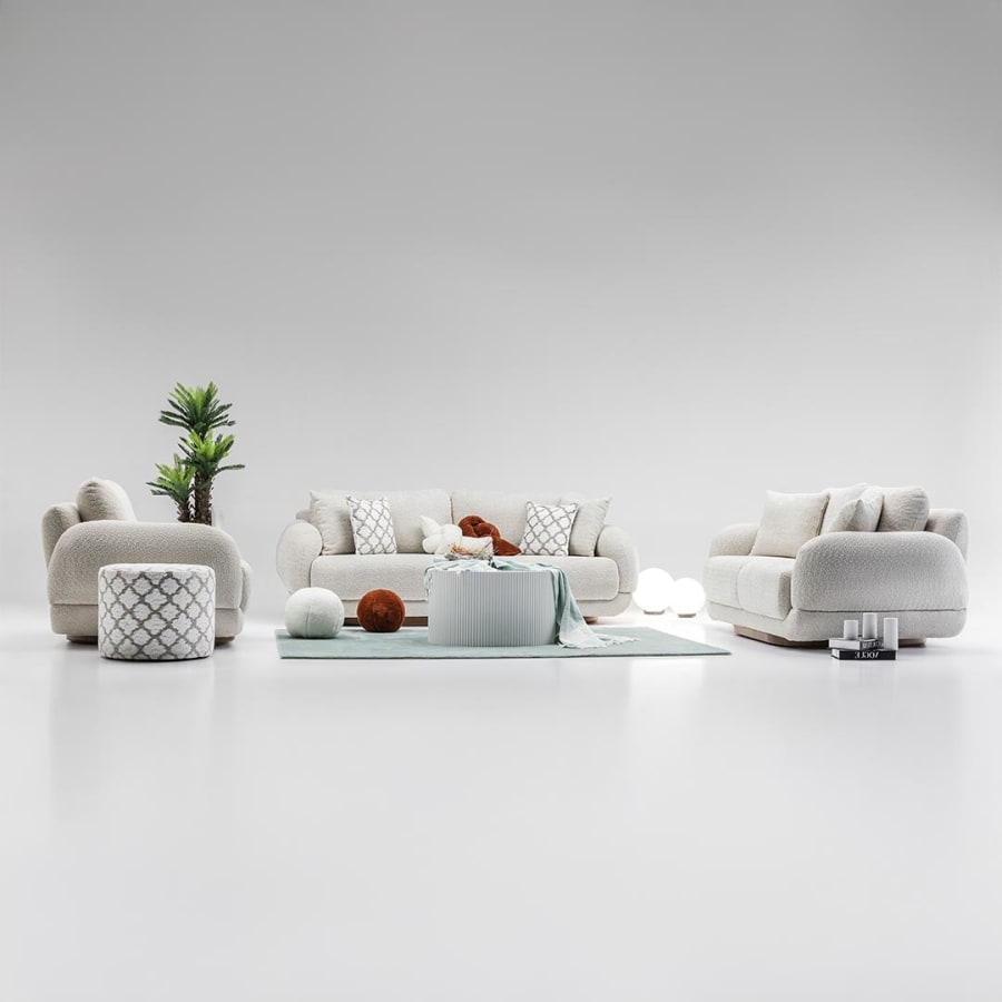 Canapé 3 places design effet peau de mouton beige