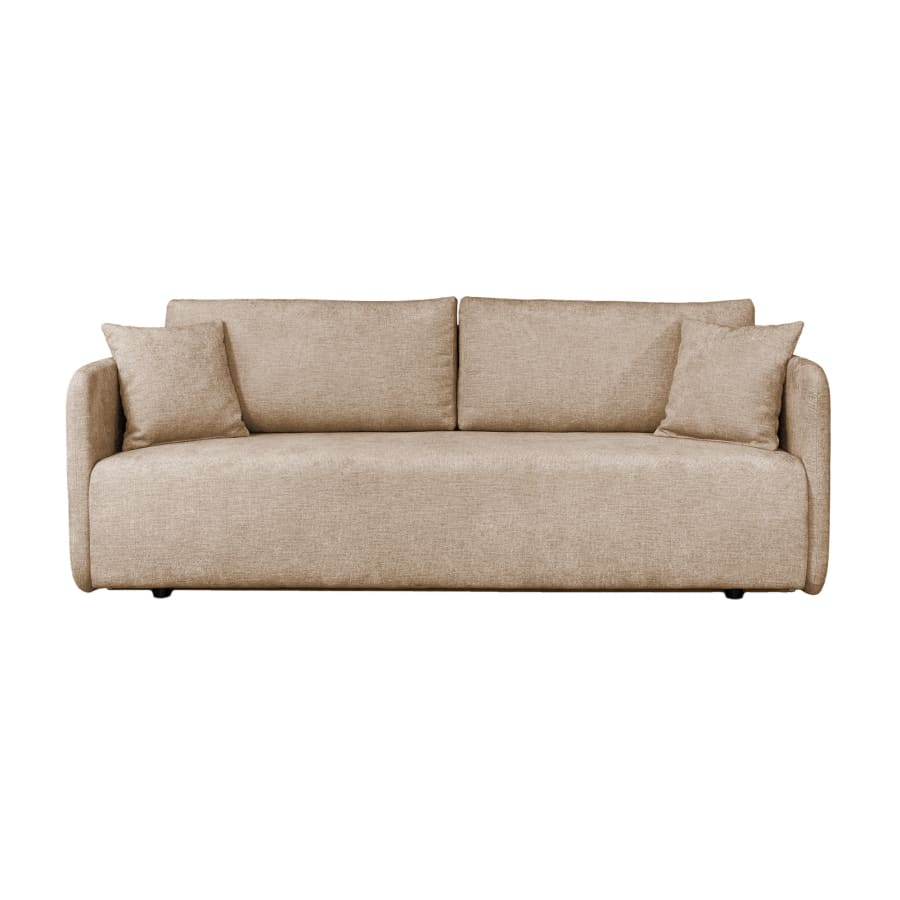 Canap&eacute; 3 places convertible avec coffre en tissu taupe