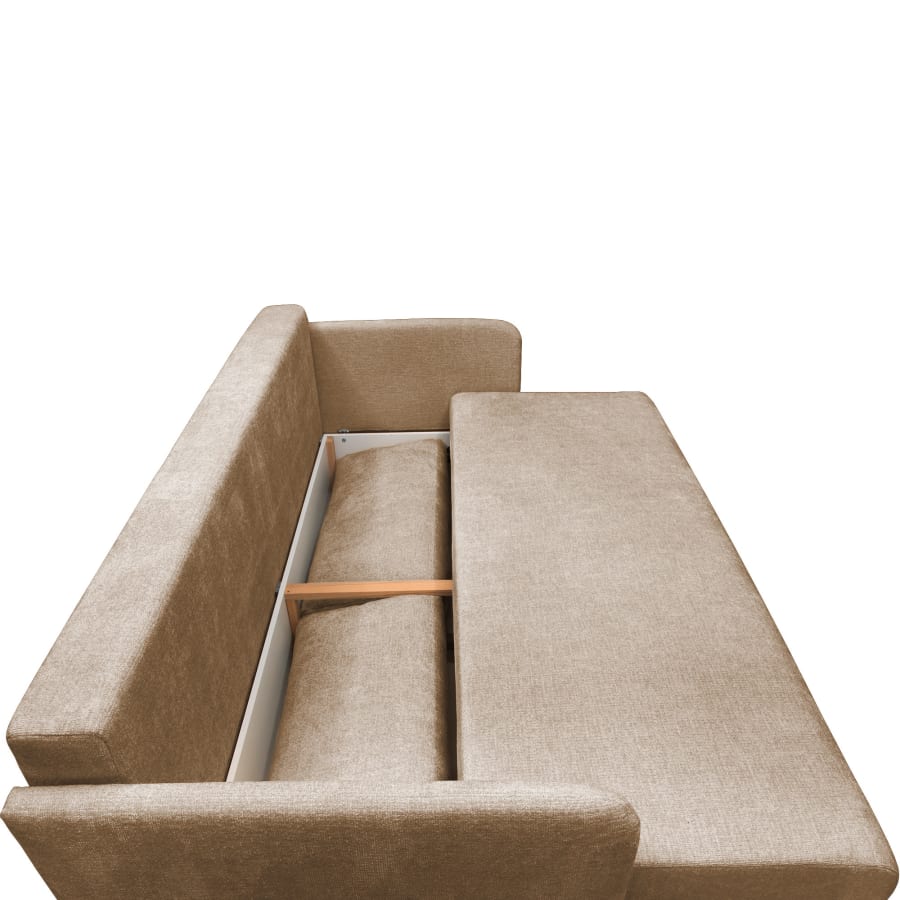 Canap&eacute; 3 places convertible avec coffre en tissu taupe