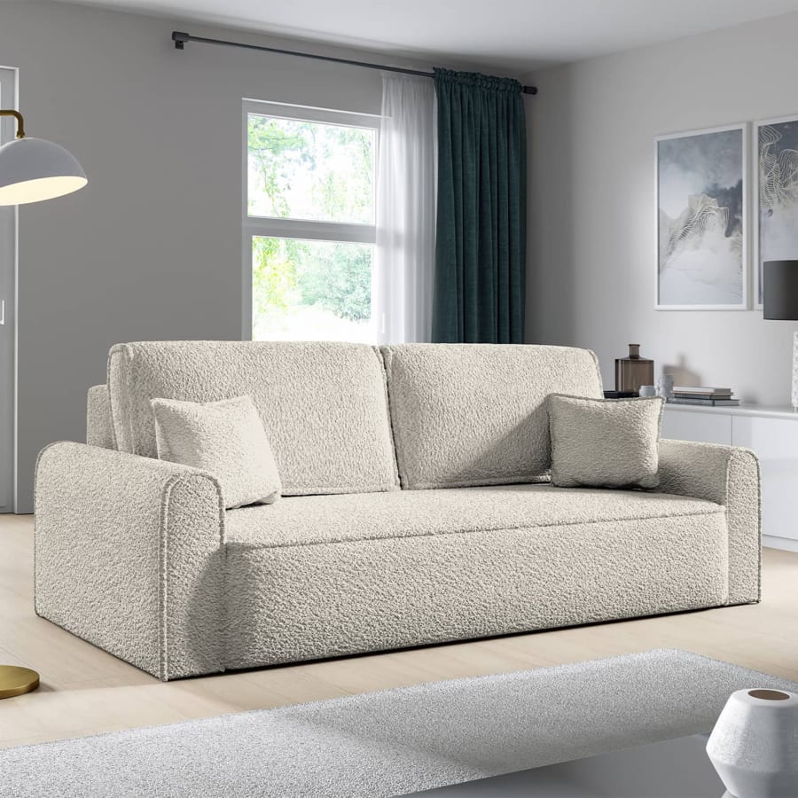 Canap&eacute; 3 places convertible avec coffre de rangement effet peau de mouton beige