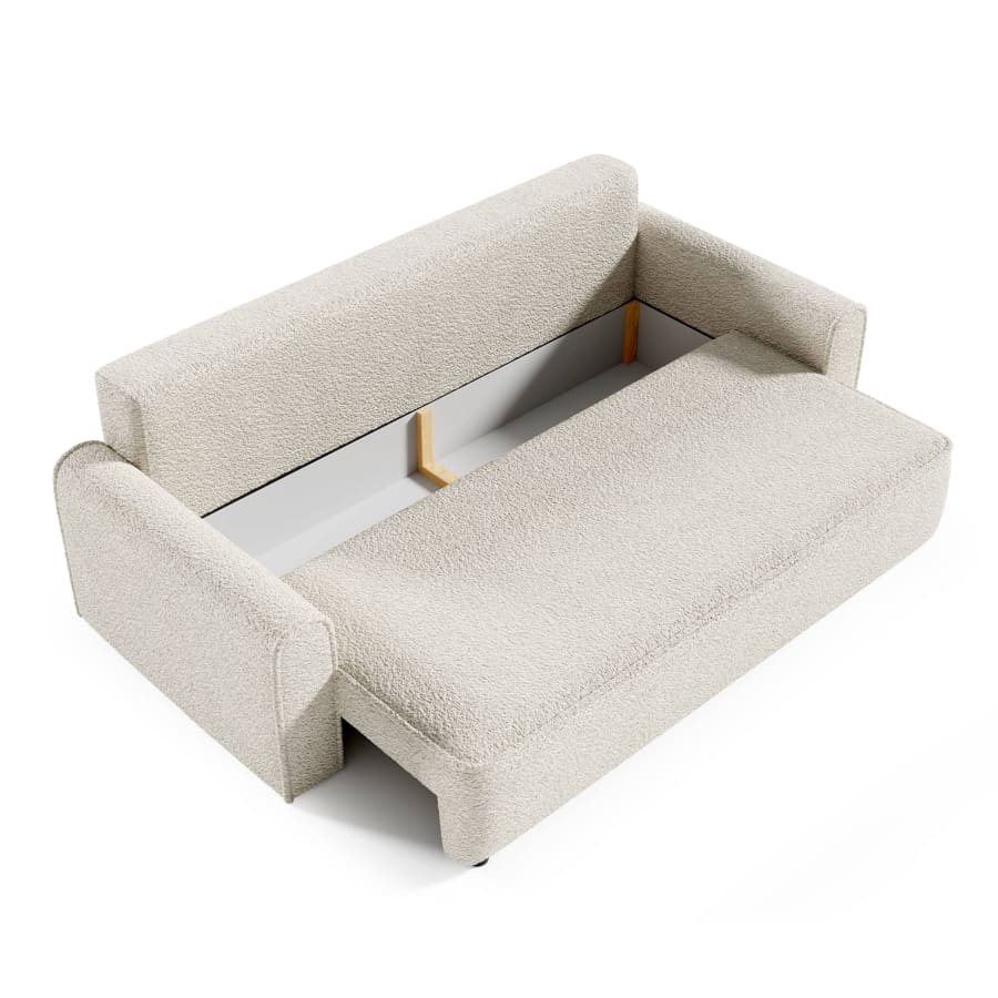 Canap&eacute; 3 places convertible avec coffre de rangement effet peau de mouton beige