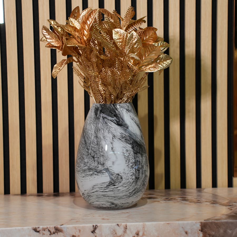 Vase en verre couleur marbre blanc et noir H24 cm