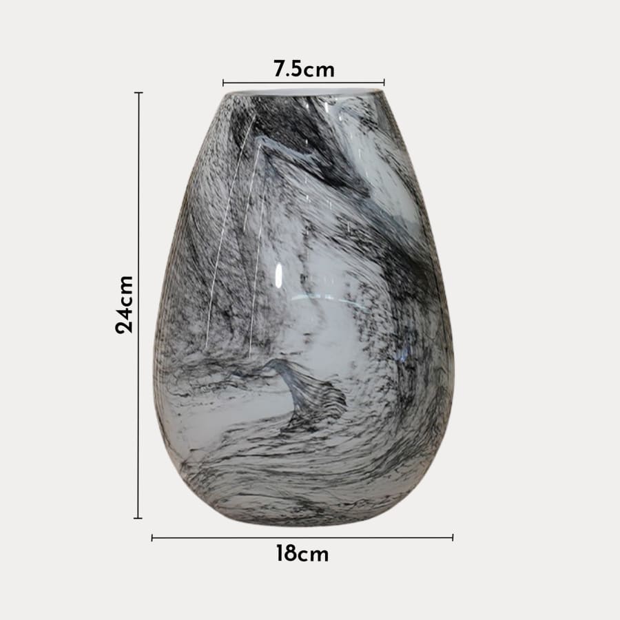Vase en verre couleur marbre blanc et noir H24 cm