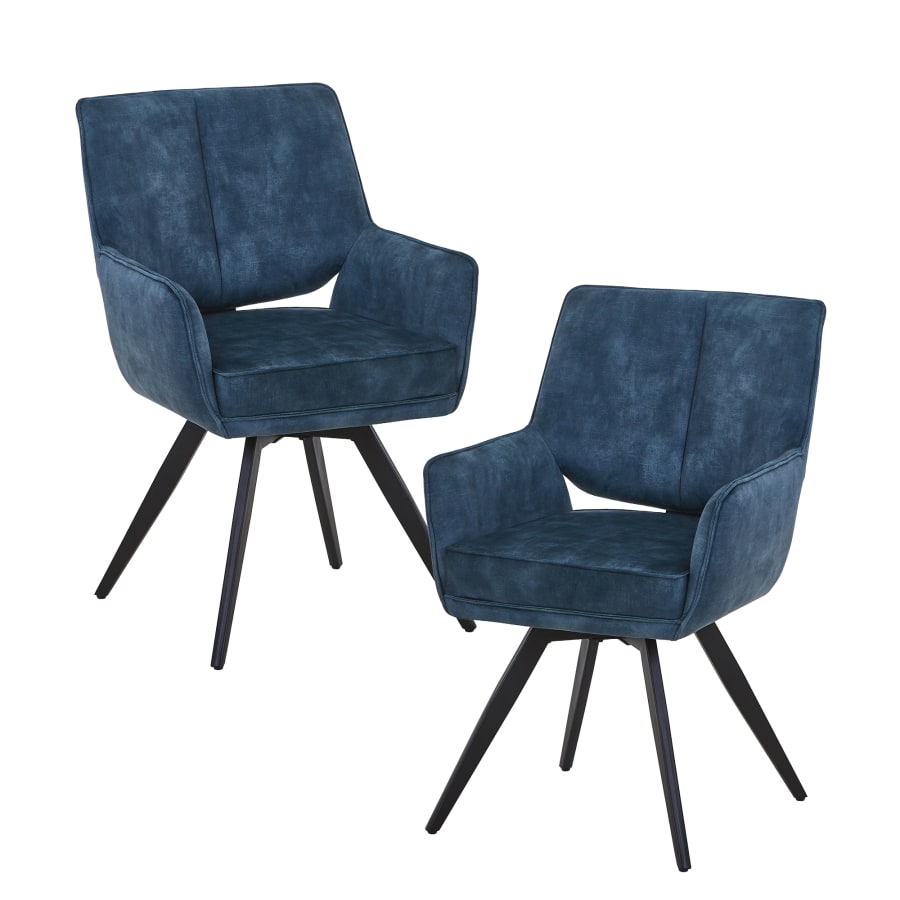 Lot de 2 chaises en velours bleu pieds en métal noir