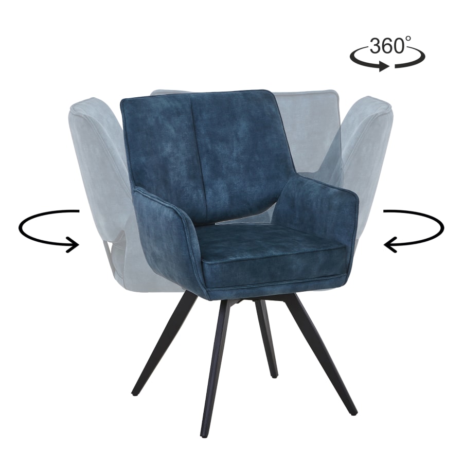 Lot de 2 chaises en velours bleu pieds en métal noir