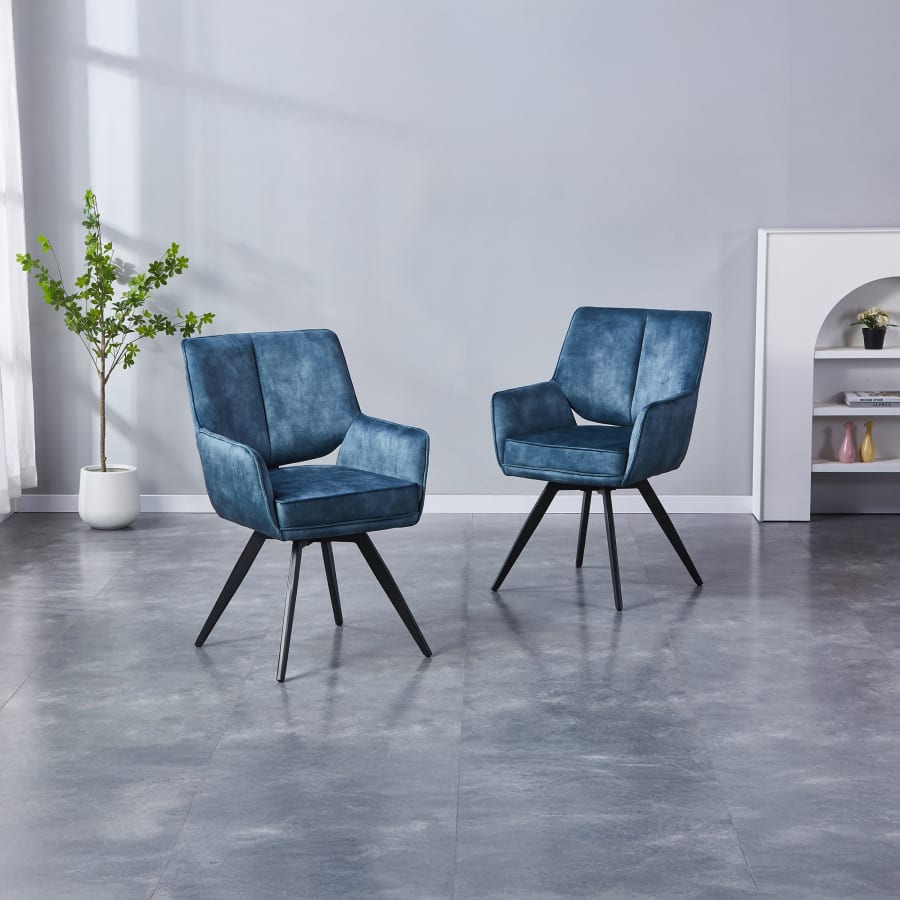 Lot de 2 chaises en velours bleu pieds en métal noir
