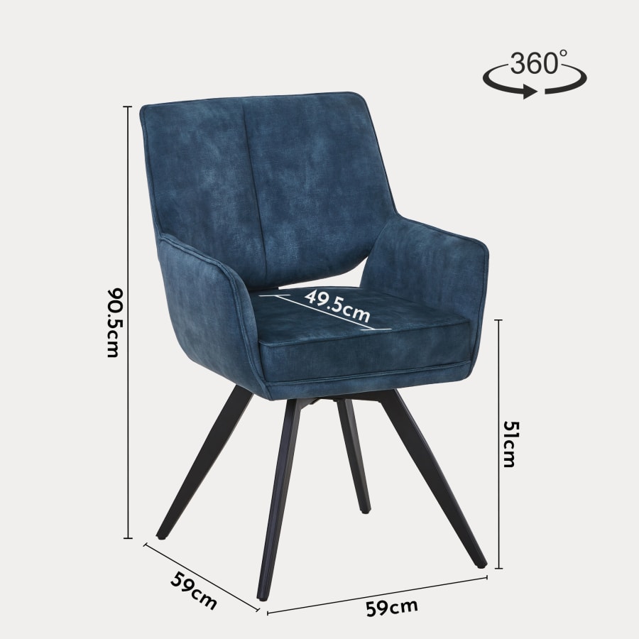 Lot de 2 chaises en velours bleu pieds en métal noir