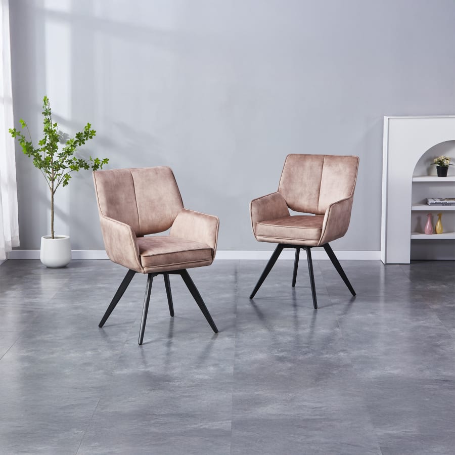 Lot de 2 chaises en velours taupe pieds en métal noir