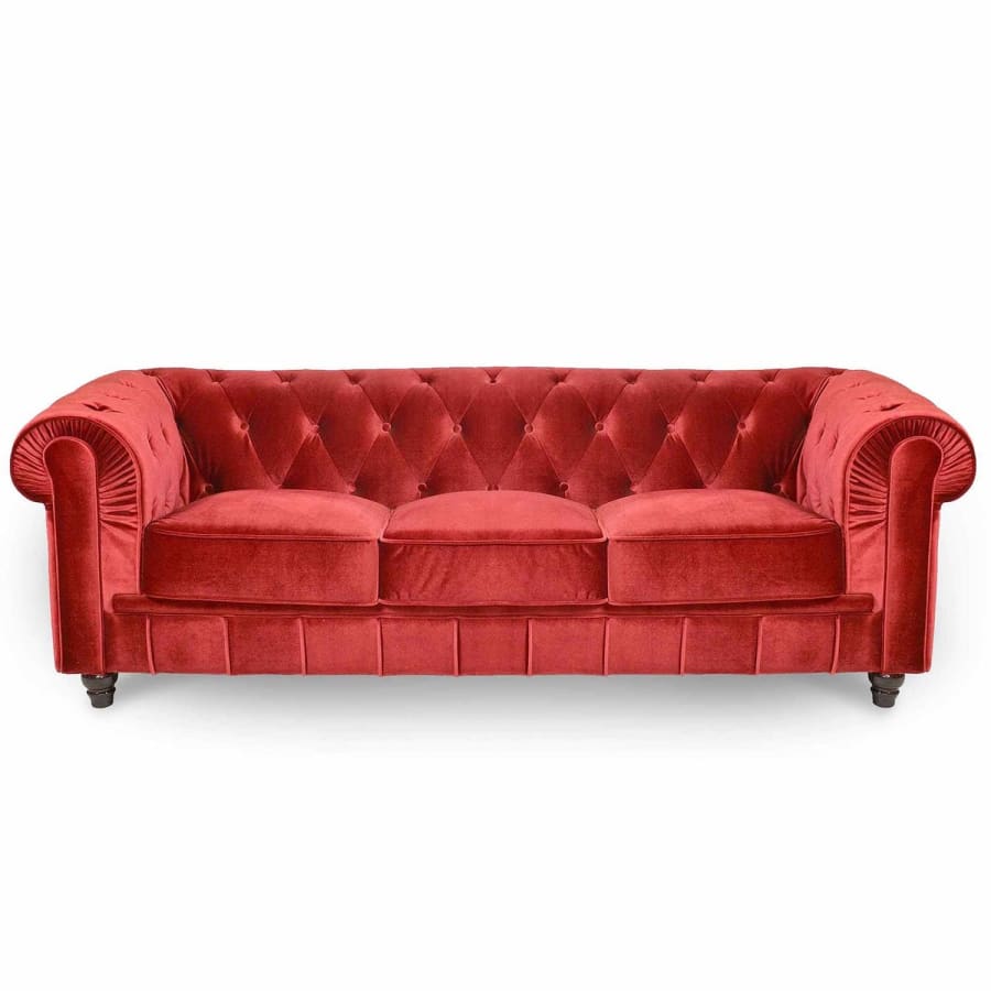 Canap&eacute; chesterfield 3 places velours rouge